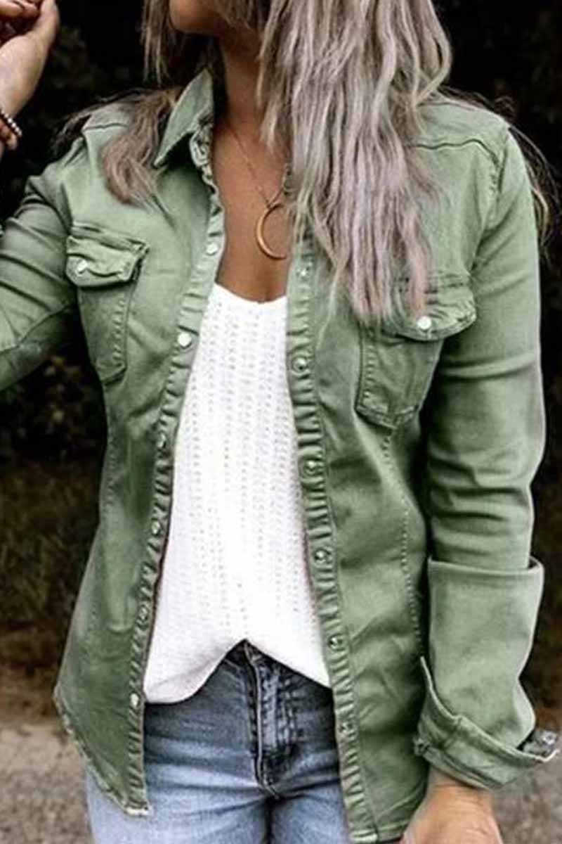 Fashion Sexy Adult Solid Cardigan Turndown Collar Long Sleeve Regular Denim