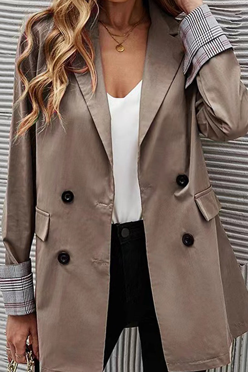 Fashion Casual Solid Buttons Asymmetrical Solid Color Turndown Collar Outerwear