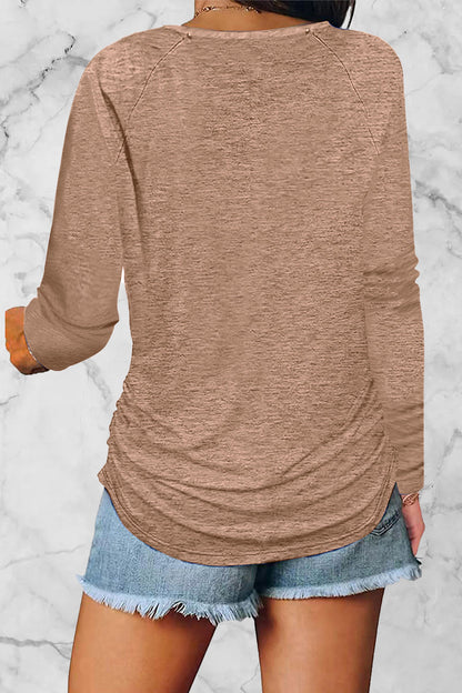 Casual Solid Fold V Neck Tops