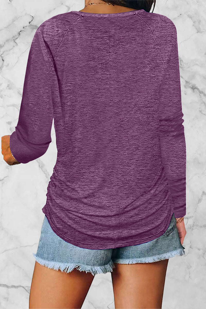 Casual Solid Fold V Neck Tops