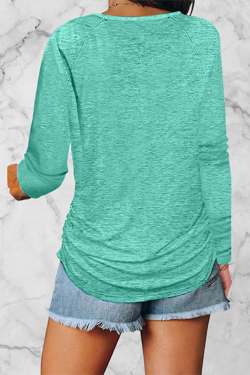 Casual Solid Fold V Neck Tops