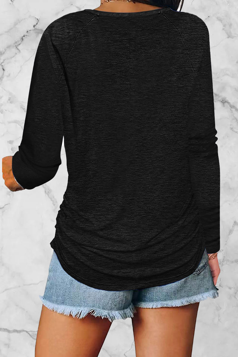 Casual Solid Fold V Neck Tops