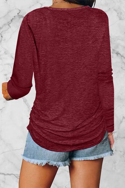 Casual Solid Fold V Neck Tops