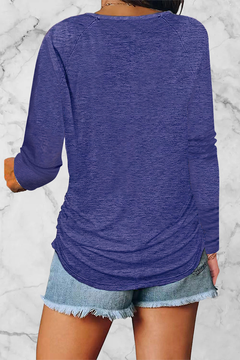 Casual Solid Fold V Neck Tops