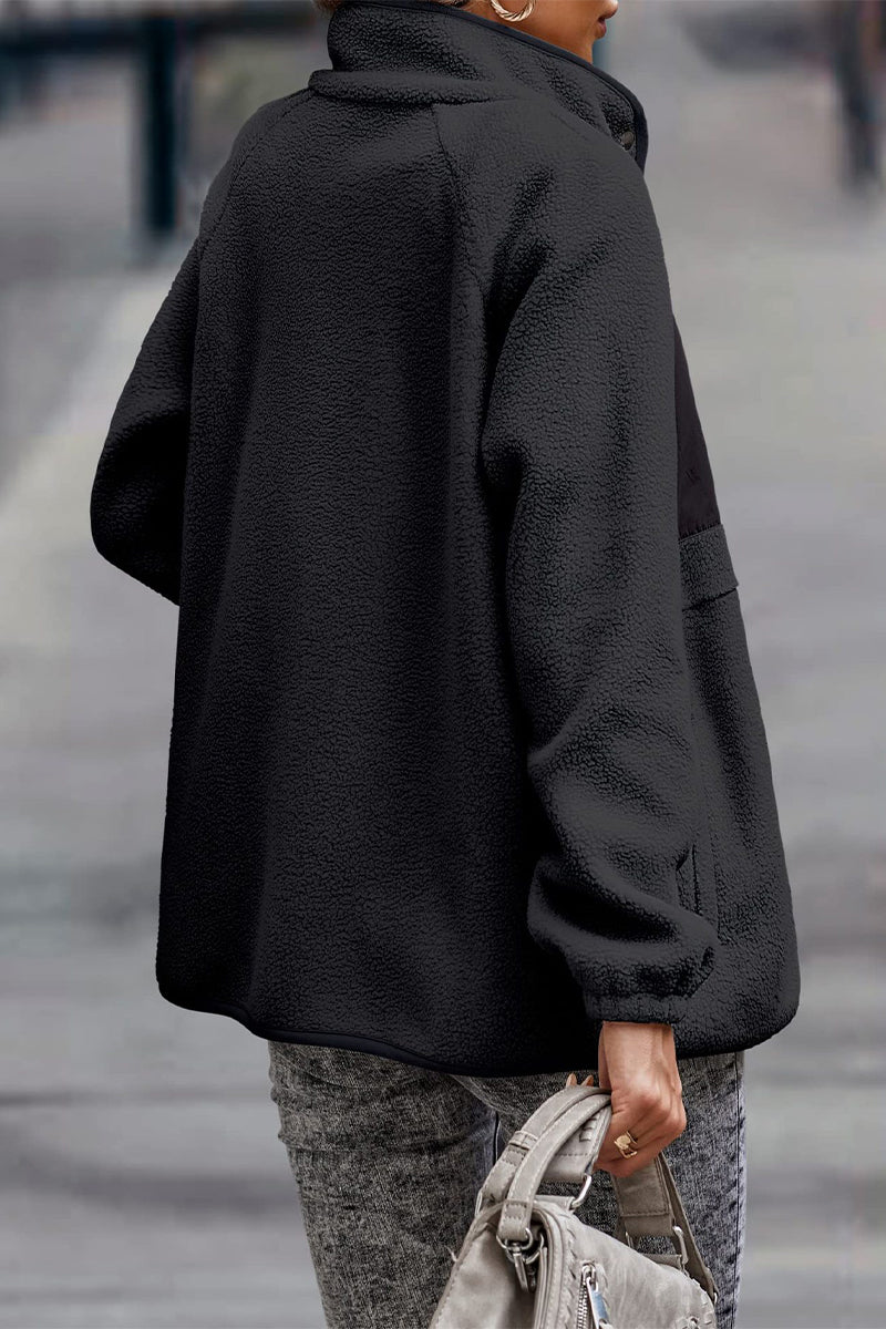 Casual Solid Patchwork Pocket Half A Turtleneck Outerwear