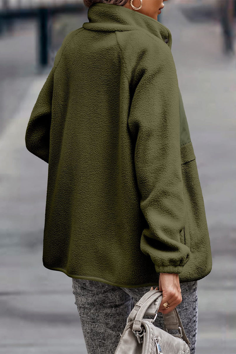 Casual Solid Patchwork Pocket Half A Turtleneck Outerwear