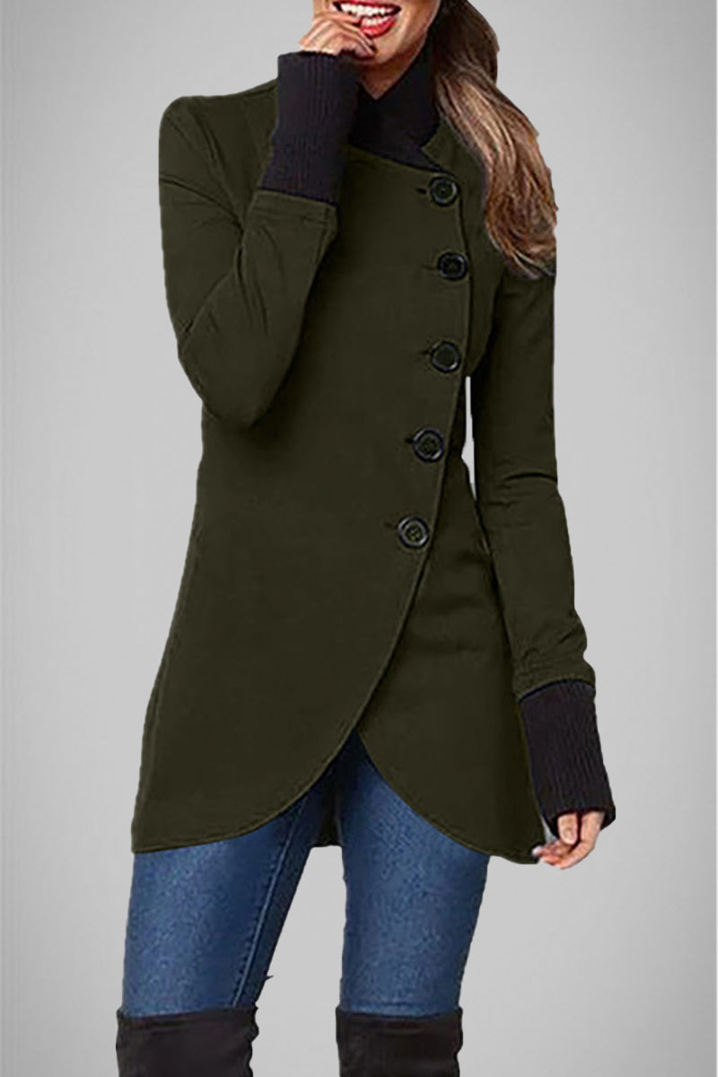 Elegant College Solid Buttons POLO collar Outerwear