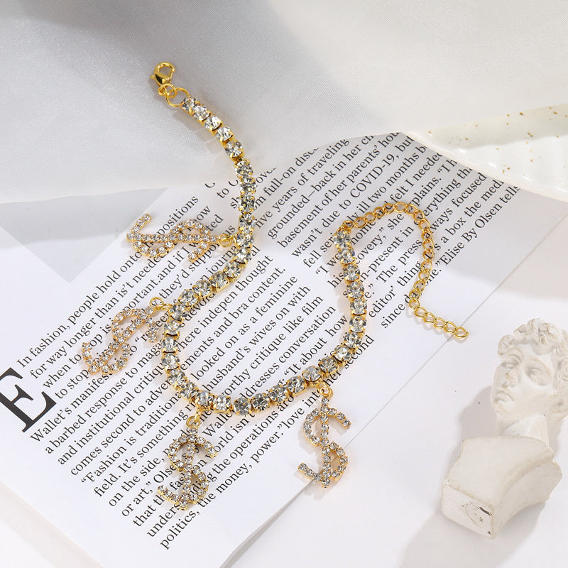 Casual Daily Simplicity Letter Patchwork Rhinestone Anklet