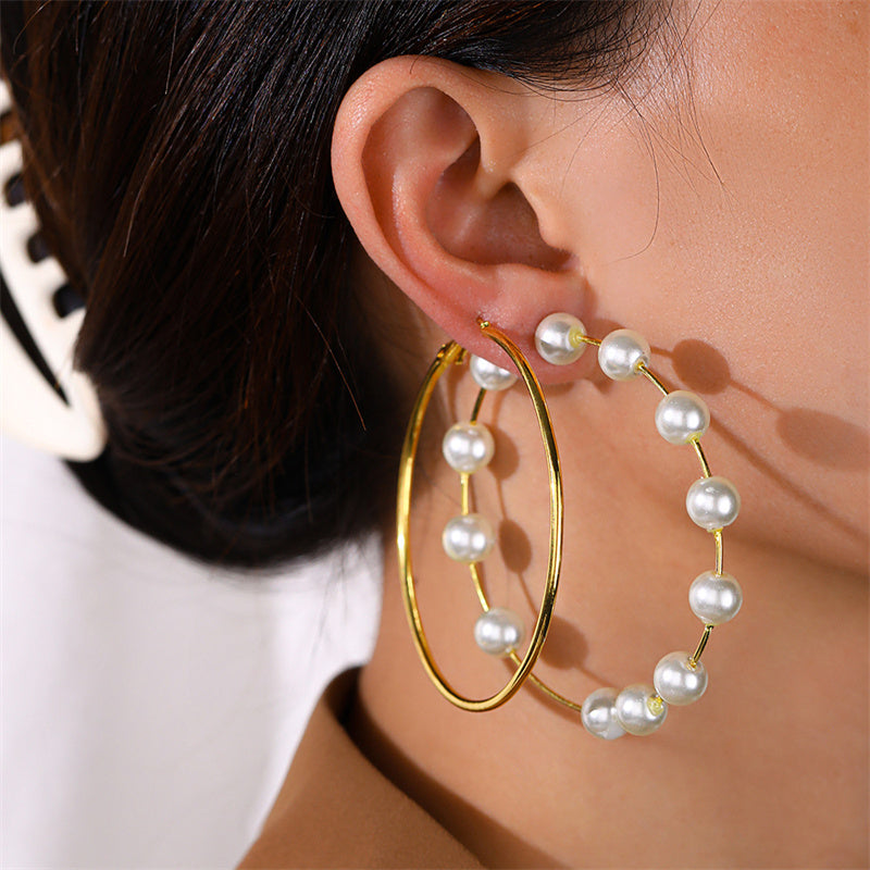 Casual Daily Simplicity Solid Patchwork Pearl Earrings (Three Pairs)