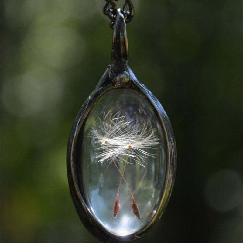 Vintage Dandelion Grass Pendant Necklace