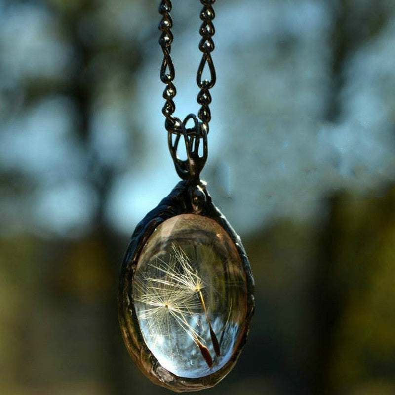 Vintage Dandelion Grass Pendant Necklace