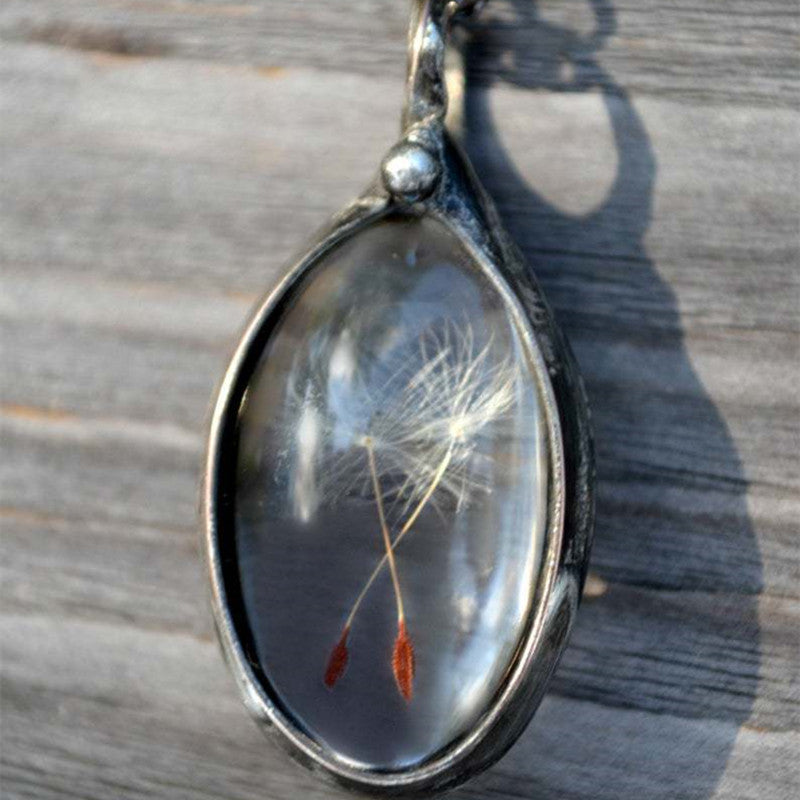 Vintage Dandelion Grass Pendant Necklace