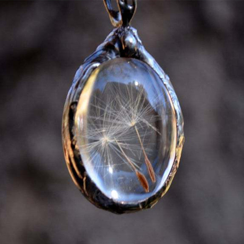 Vintage Dandelion Grass Pendant Necklace