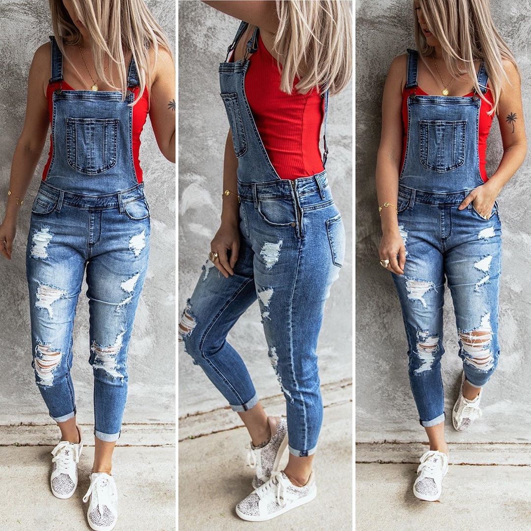 Retro Tattered Jeans Stretch Denim