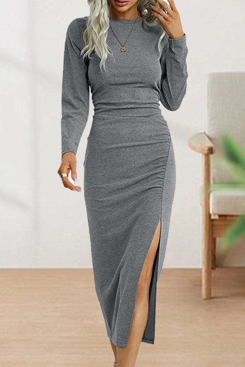 Sweet Elegant Solid Fold O Neck Sheath Dresses