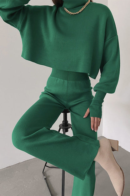 Casual Solid Turtleneck Long Sleeve Two Pieces(5 Colors)