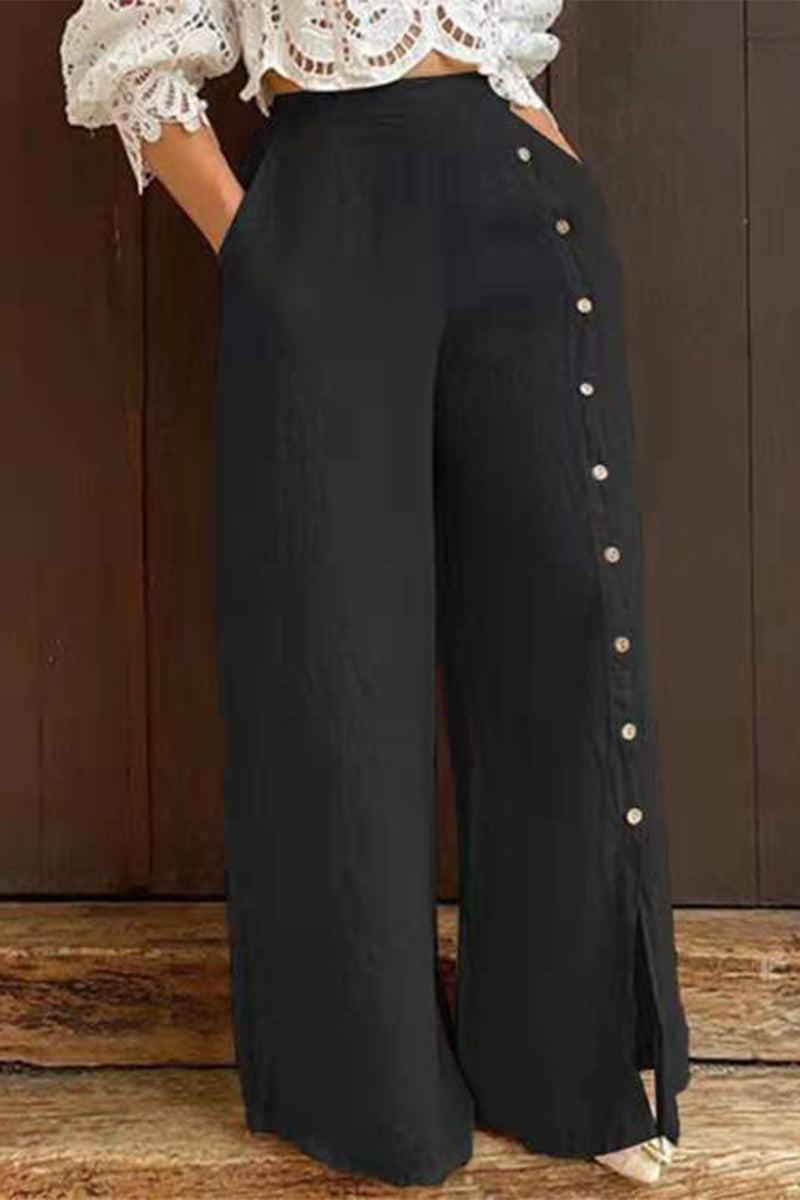 Elegant Solid Slit Straight High Waist Straight Solid Color Bottoms