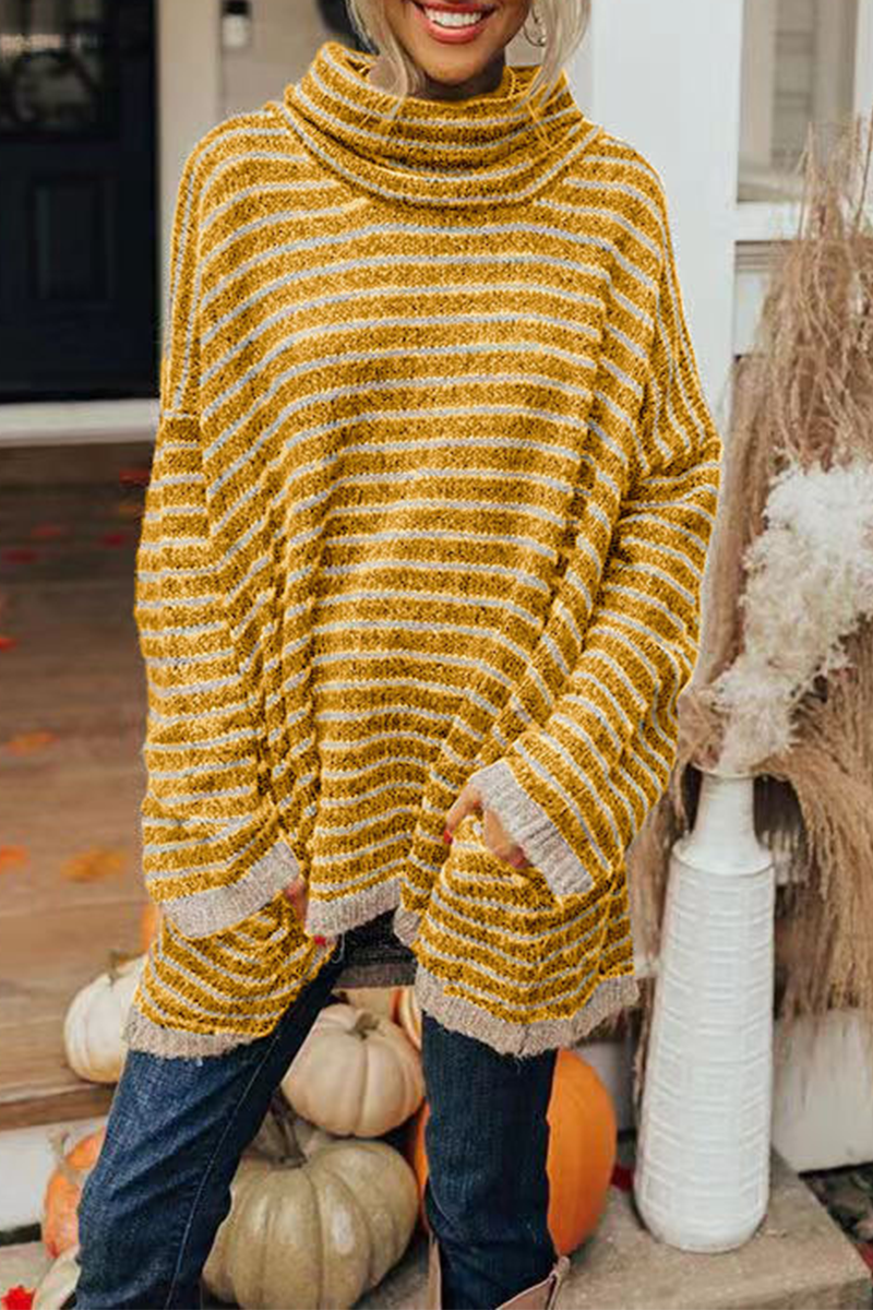 Casual Striped Patchwork Turtleneck Sweaters(4 Colors)