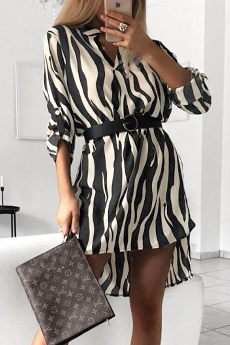 Elegant Animal Print Print Without Belt Printing V Neck Irregular Dress Dresses