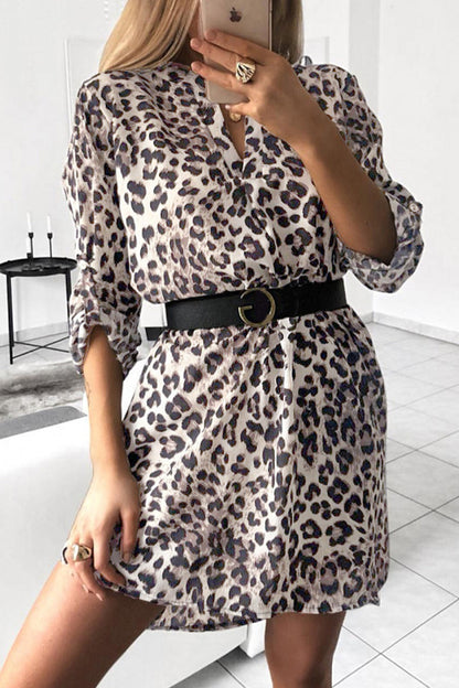 Elegant Animal Print Print Without Belt Printing V Neck Irregular Dress Dresses