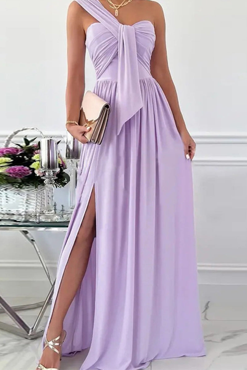 Elegant Formal Solid Asymmetrical Solid Color One Shoulder Irregular Dress Dresses