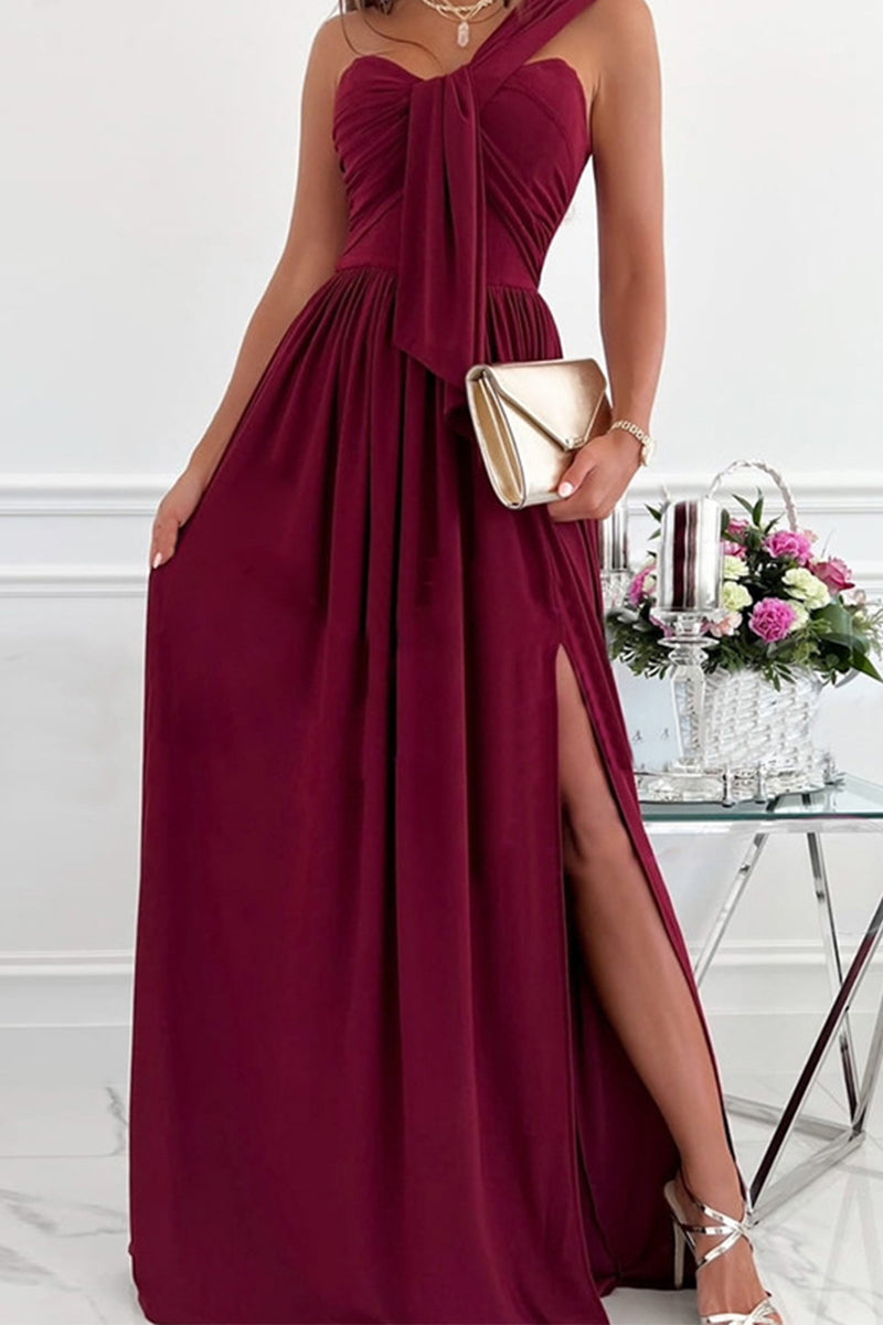 Elegant Formal Solid Asymmetrical Solid Color One Shoulder Irregular Dress Dresses