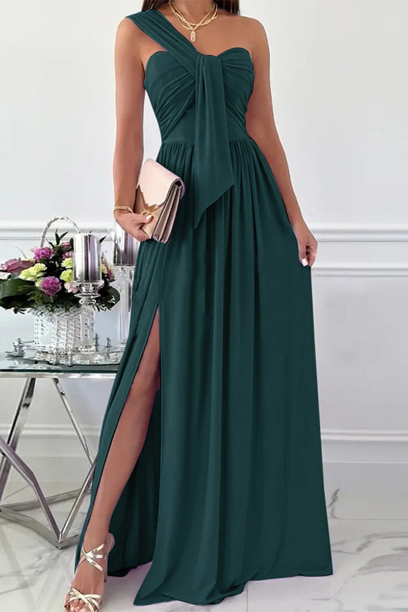 Elegant Formal Solid Asymmetrical Solid Color One Shoulder Irregular Dress Dresses