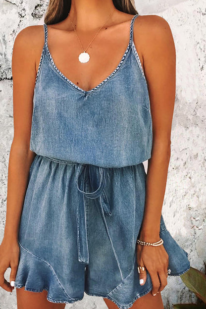 Solid Make Old With Belt V Neck Regular Rompers