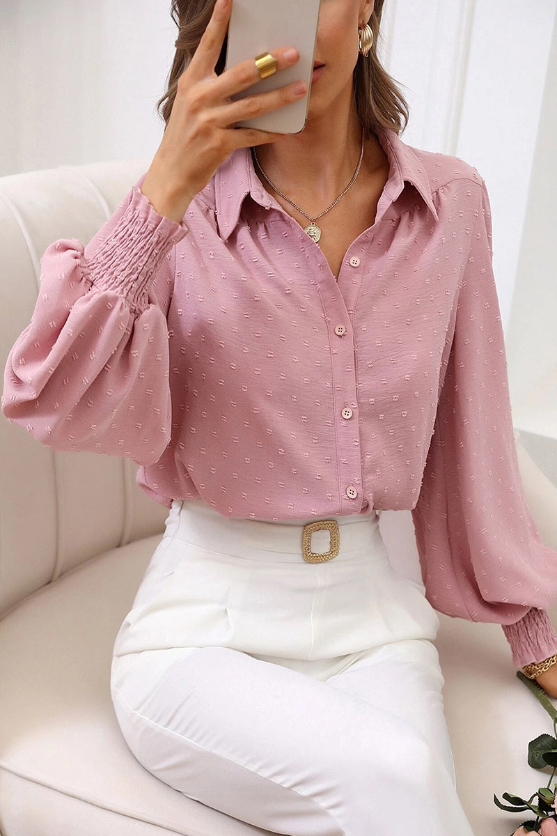 Work Simplicity Solid Buttons Solid Color Turndown Collar Tops