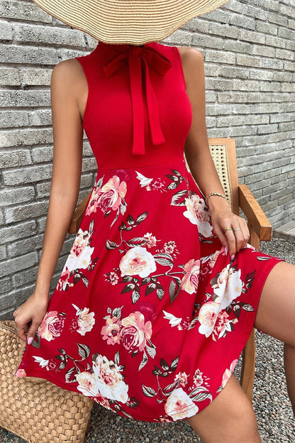 Sweet Elegant Print Patchwork With Bow O Neck A Line Dresses