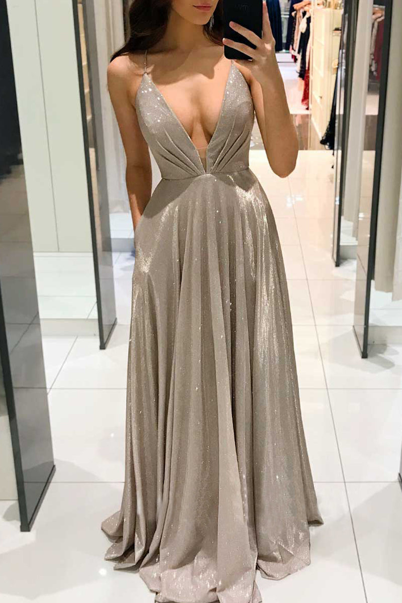 Celebrities Elegant Solid Backless V Neck Princess Dresses