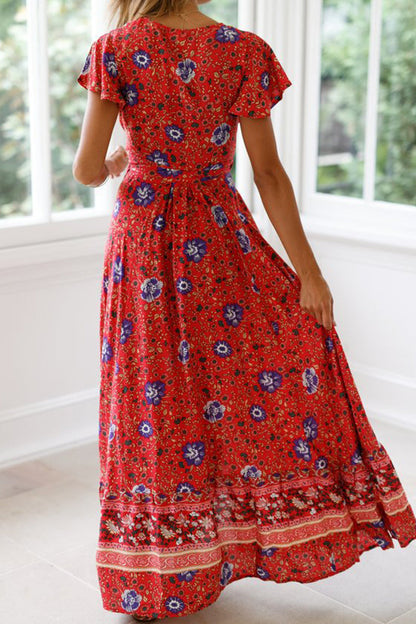 Sexy Elegant Print V Neck A Line Dresses