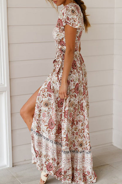 Sexy Elegant Print V Neck A Line Dresses