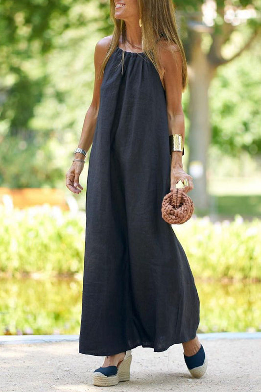 Casual College Solid Make Old Halter Straight Dresses Black