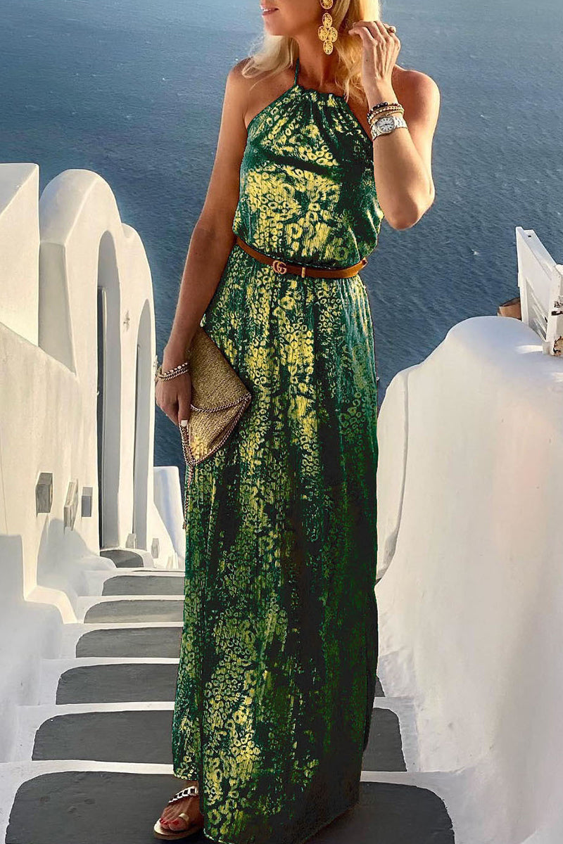 Elegant Vacation Backless Without Belt Halter A Line Dresses