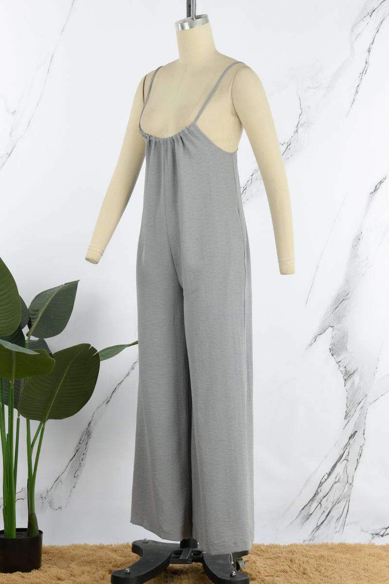 Casual Solid Solid Color U Neck Loose Jumpsuits