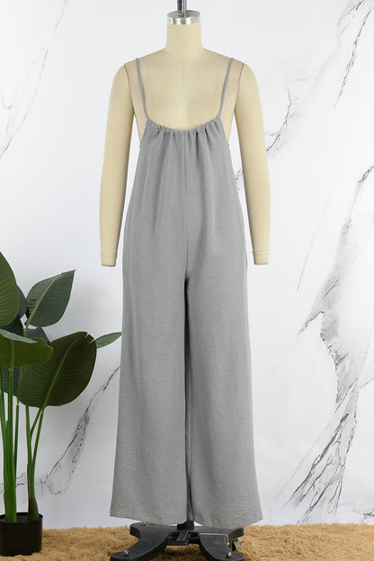 Casual Solid Solid Color U Neck Loose Jumpsuits