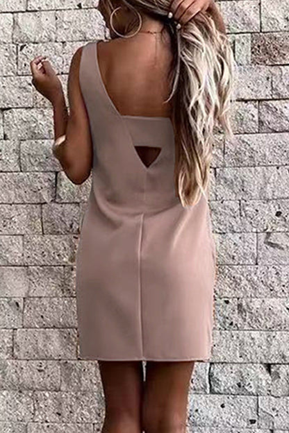 Solid Backless O Neck Pencil Skirt Dresses