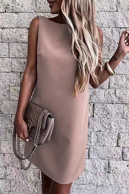 Solid Backless O Neck Pencil Skirt Dresses