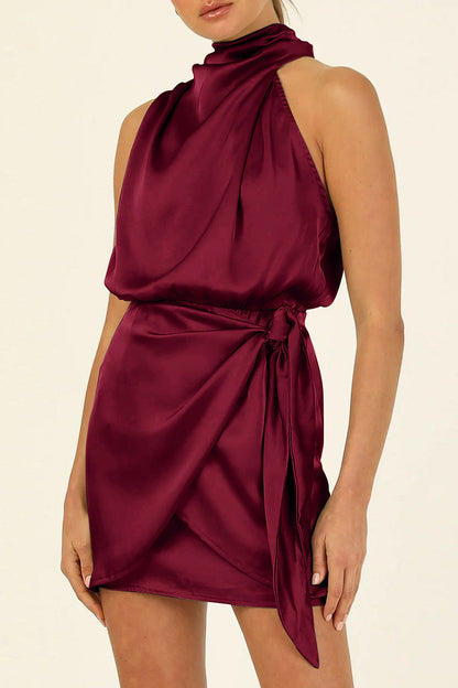 Celebrities Elegant Solid Fold Halter A Line Dresses Burgundy