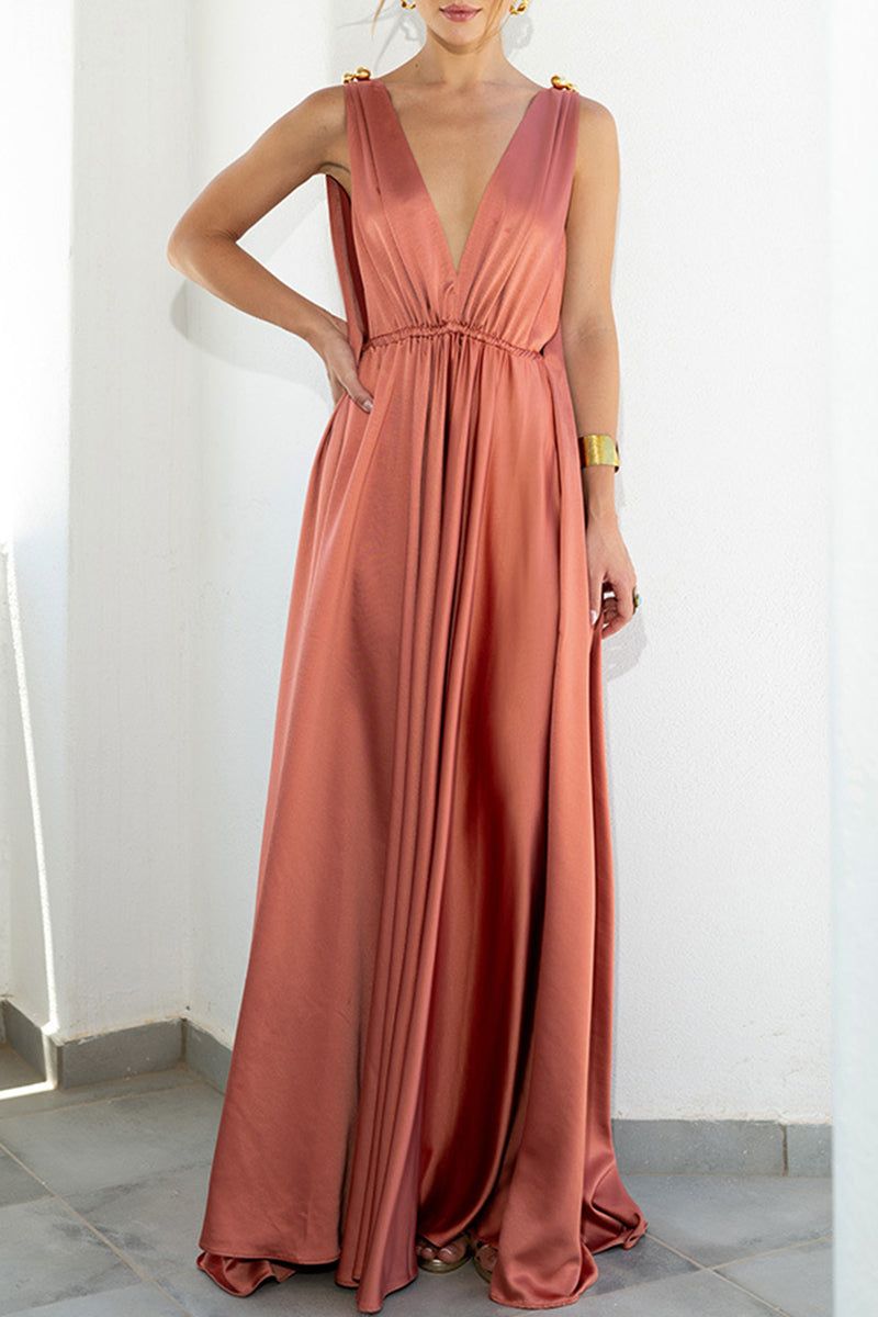 Elegant Vacation Solid Solid Color V Neck A Line Dresses