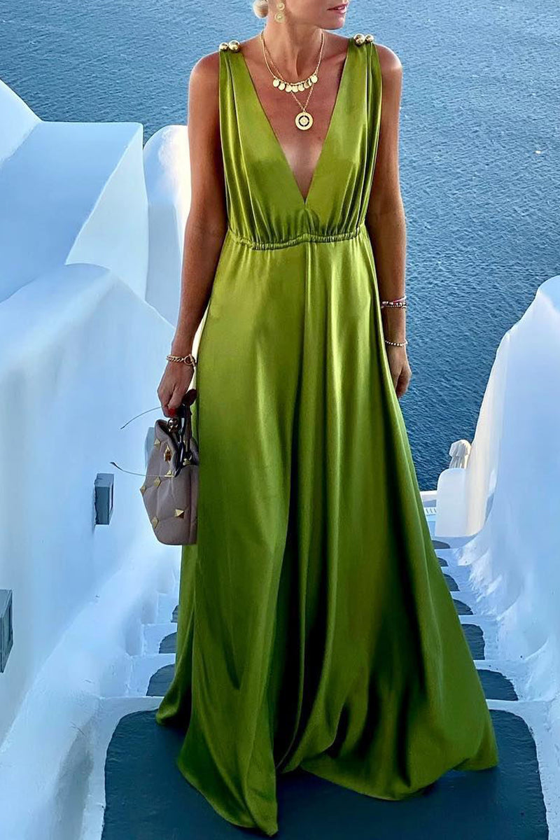 Elegant Vacation Solid Solid Color V Neck A Line Dresses