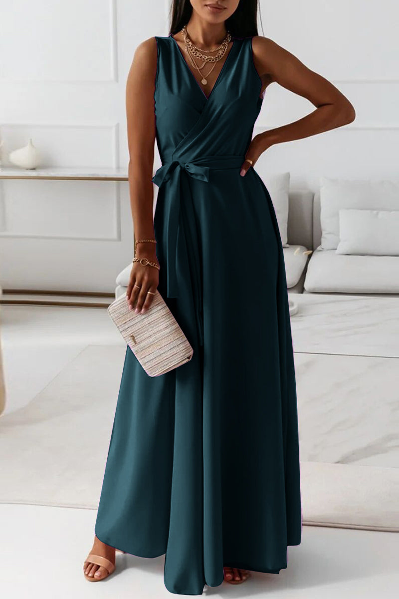 Celebrities Elegant Solid With Belt V Neck Evening Dress Dresses