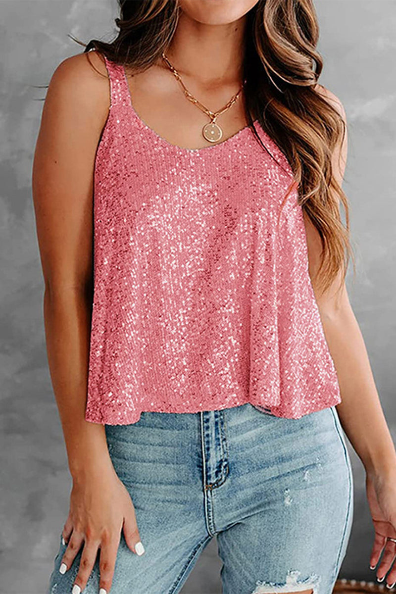 Sexy Casual Solid Sequins O Neck Tops