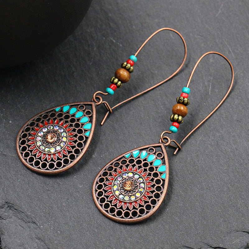 Bohemian Ethnic Wind Drop Earrings Red One Size