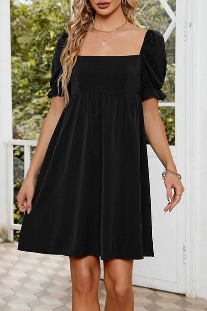 Sweet Elegant Solid Fold Square Collar A Line Dresses