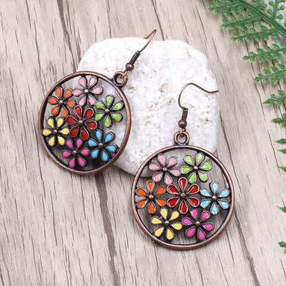 Fashion Round Cutout Flower Earrings