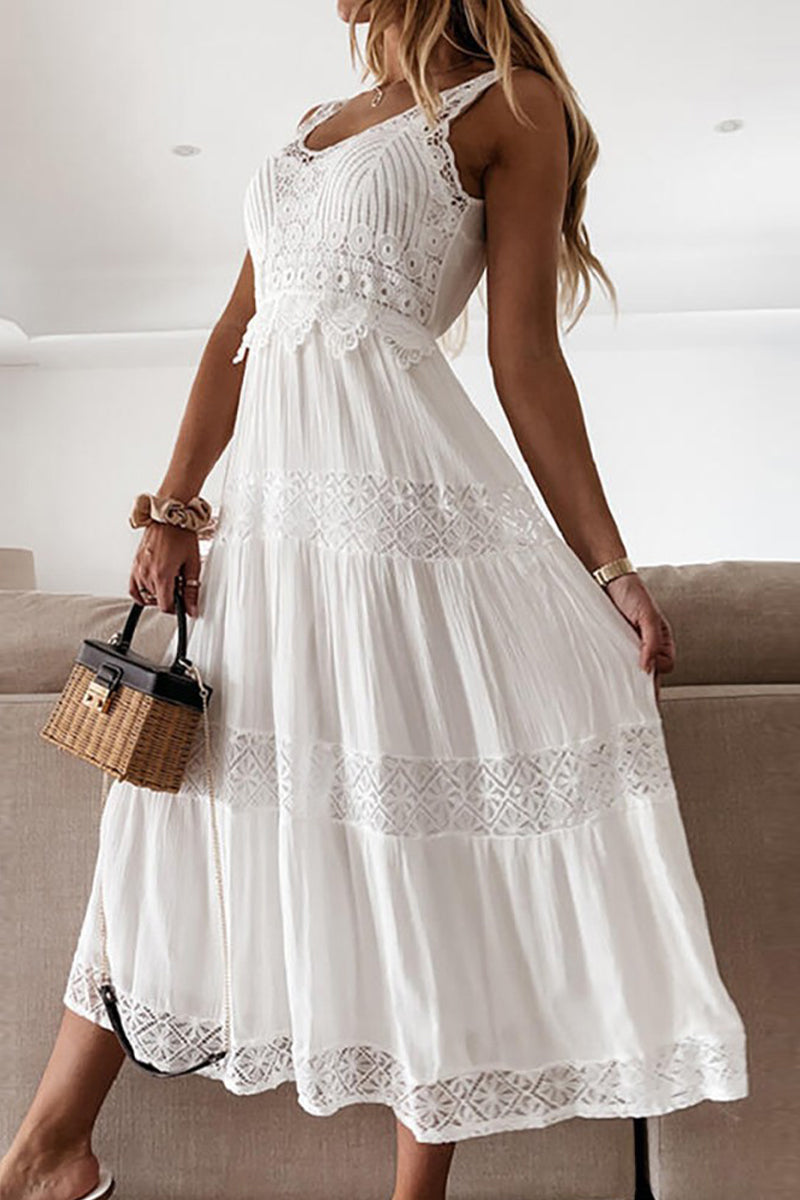 Elegant Solid Lace V Neck Dresses