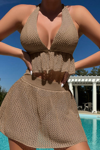 Sexy Solid Bandage Backless Swimwears