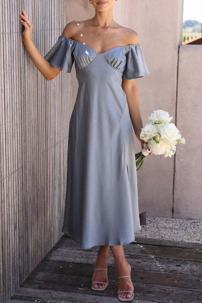 Elegant Solid Flounce V Neck A Line Dresses